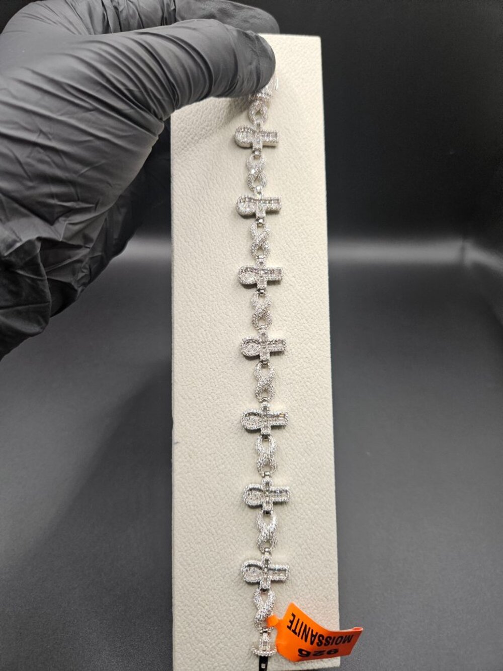 925 Sterling Silver Moissanite 16mm Ankh Infinity Bracelet 8 Inch